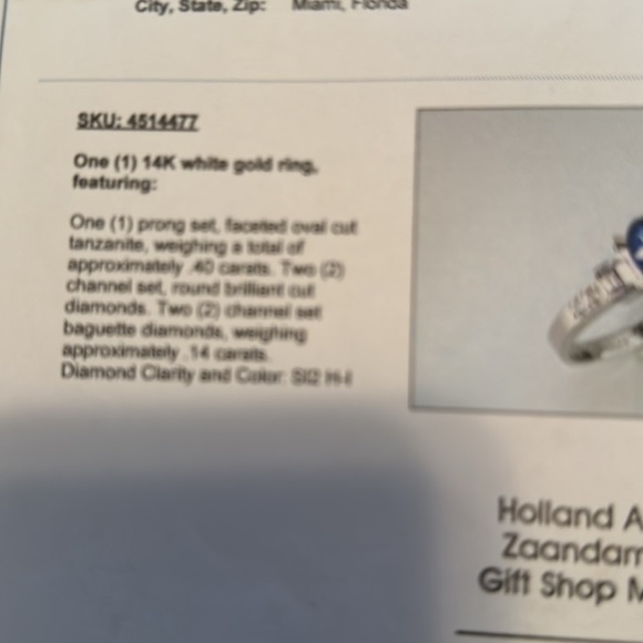 14k white gold and tanzanite ring sz 6 oval cut .40 carats and diamonds .14 c - Picture 3 of 6